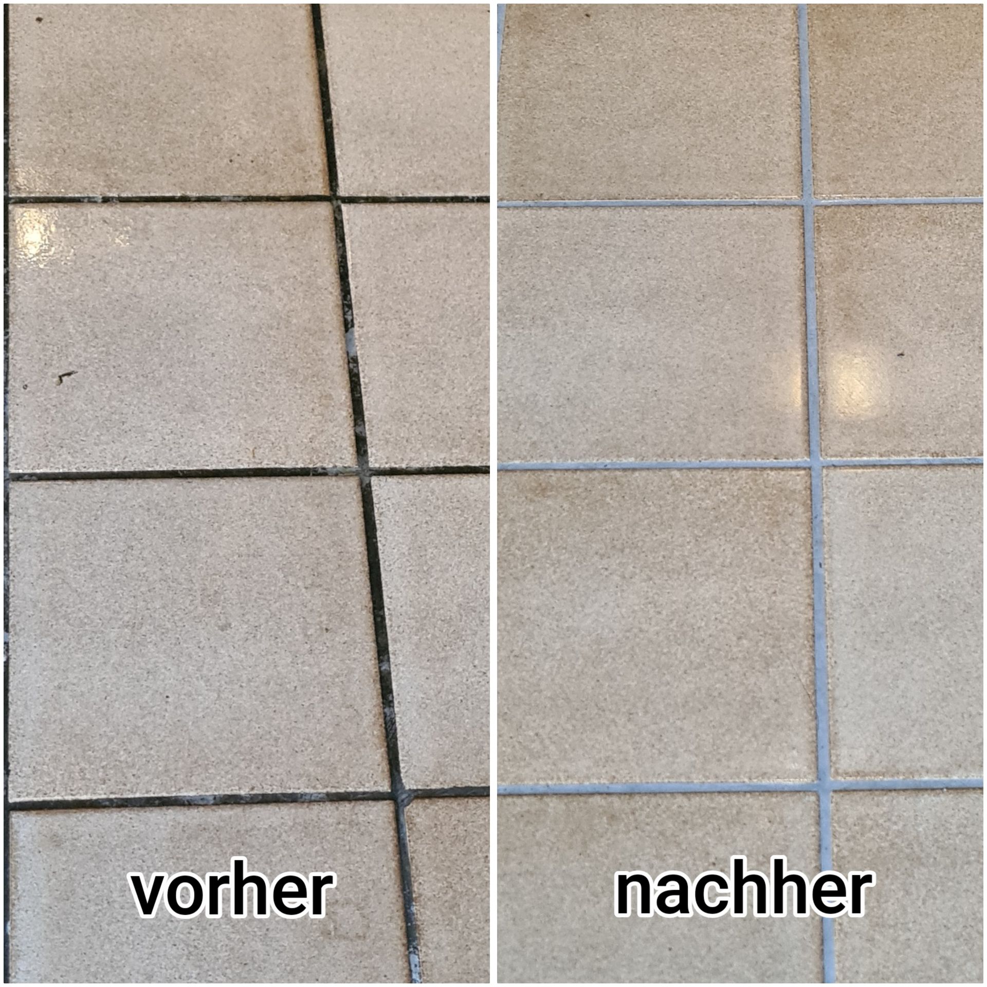 Vorher-Nachher: Zementfugen gereinigt