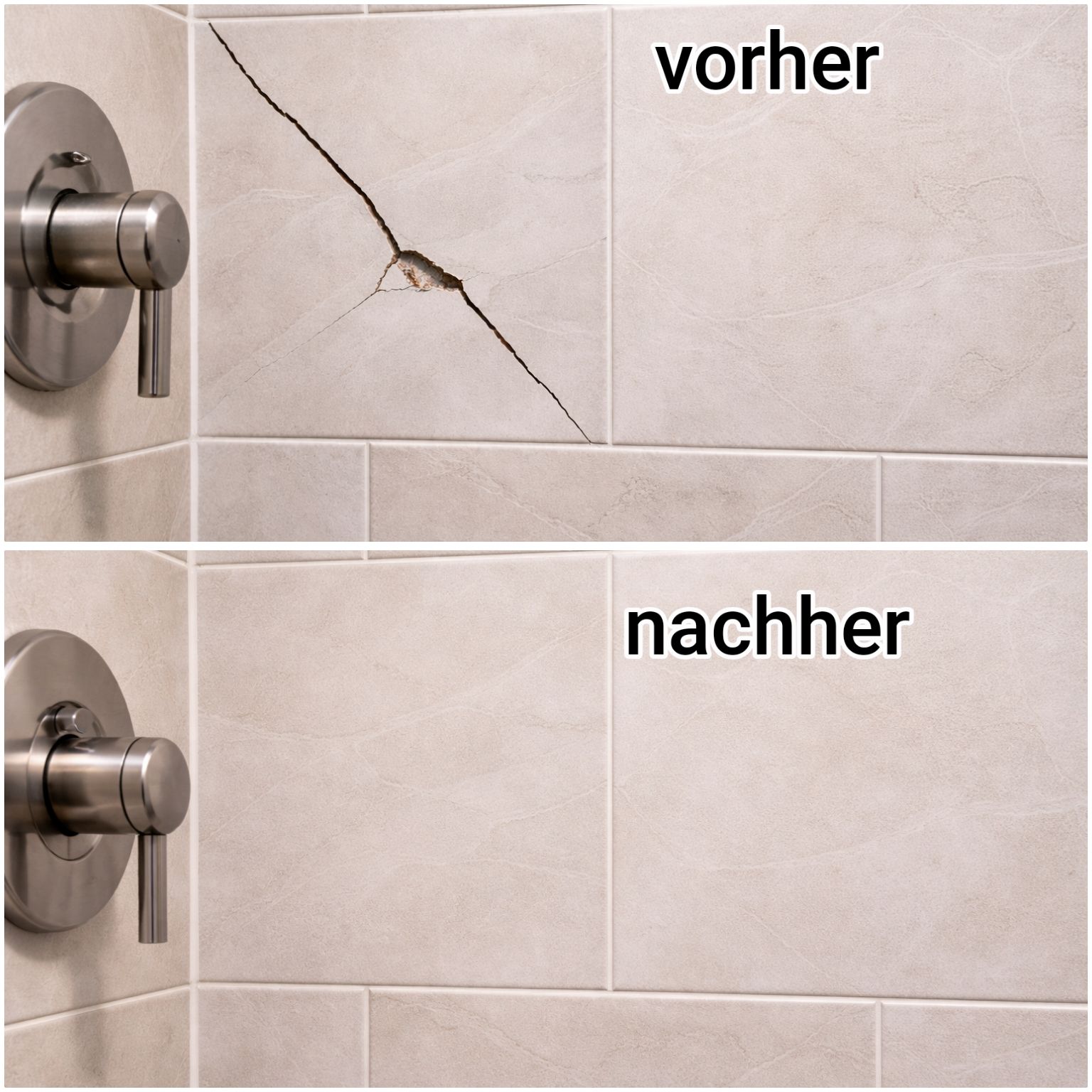 Vorher-Nachher: Defekte Fliesen ausgewechselt